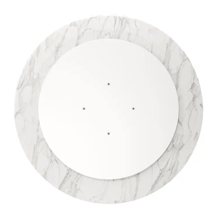 40" White And Gray Rounded Marble And Metal Pedestal Base Dining Table