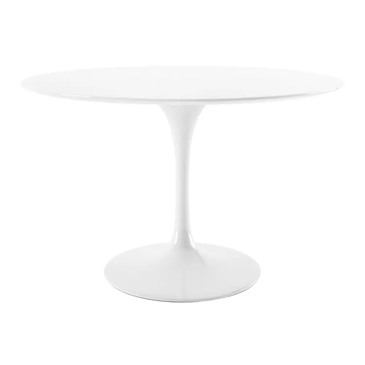 48" White Fiberglass And Metal Dining Table