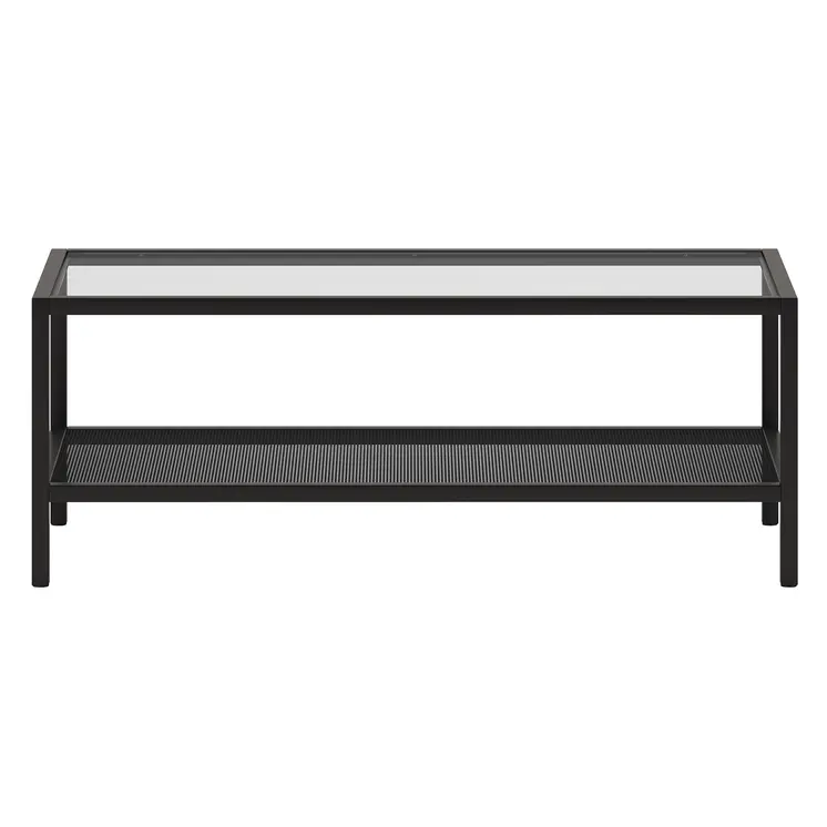 45" Clear And Black Glass And Steel Coffee Table With Shelf