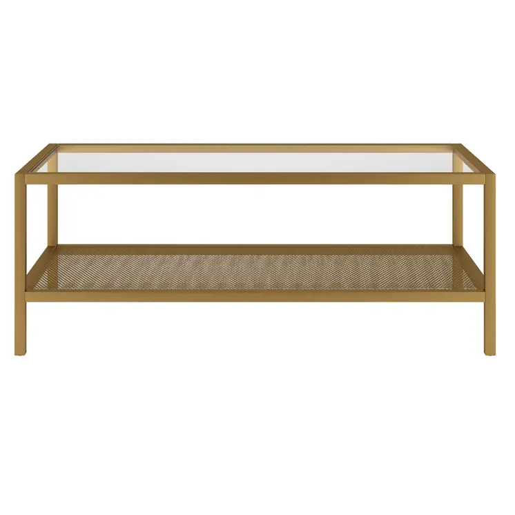 45" Clear And Gold Glass And Steel Coffee Table With Shelf