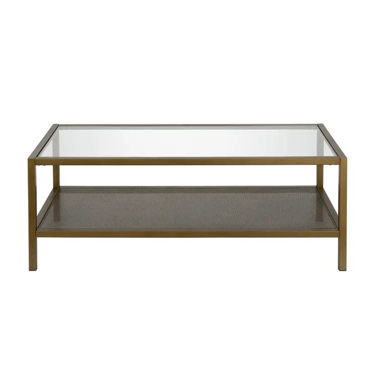45" Clear And Gold Glass And Steel Coffee Table With Shelf