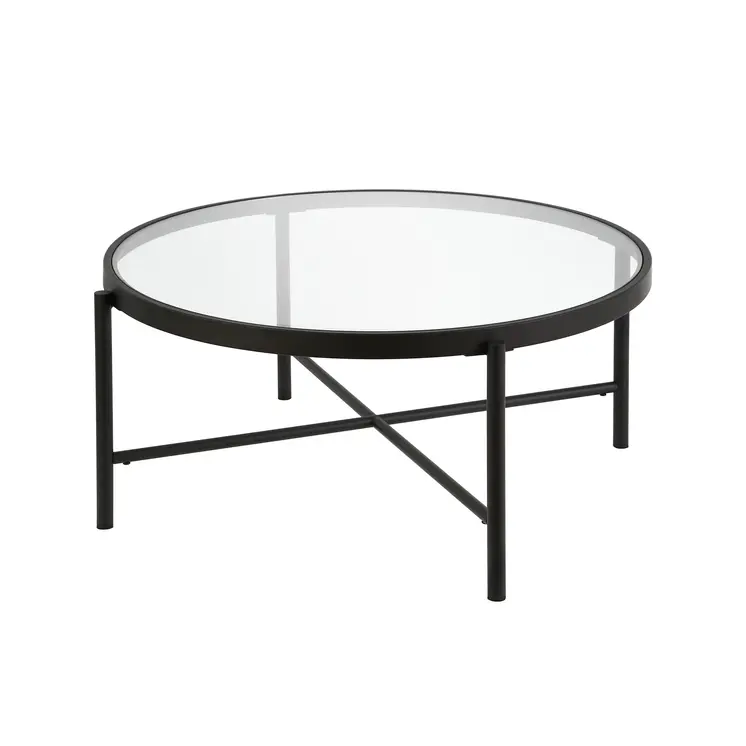 36" Black Glass And Steel Round Coffee Table