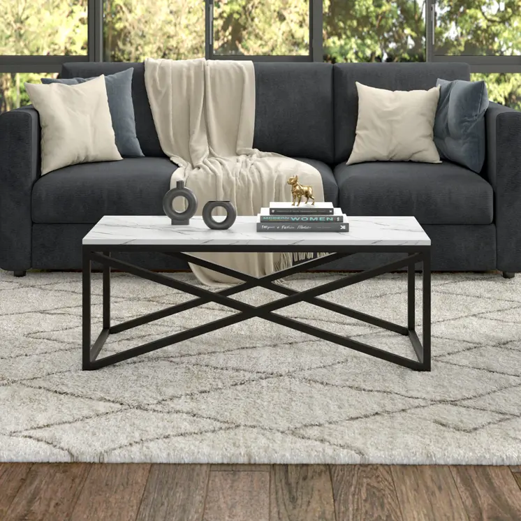 46" Black Faux Marble And Steel Coffee Table