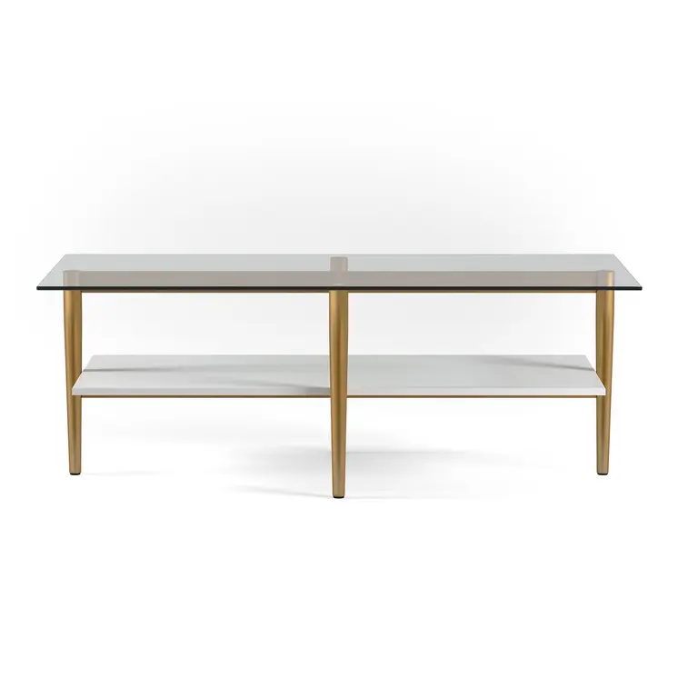 47" Gold Glass And Steel Coffee Table With Shelf