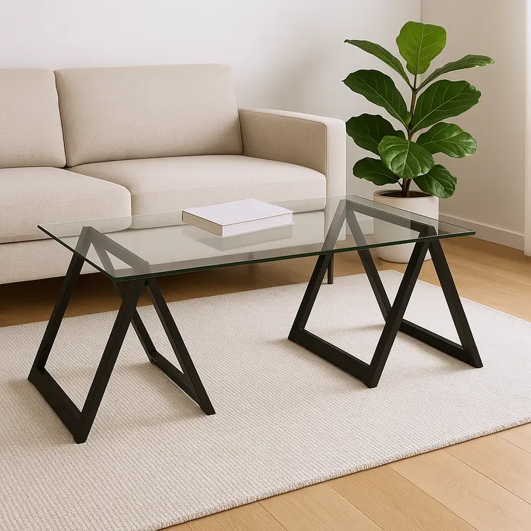 46" Black Glass And Steel Coffee Table