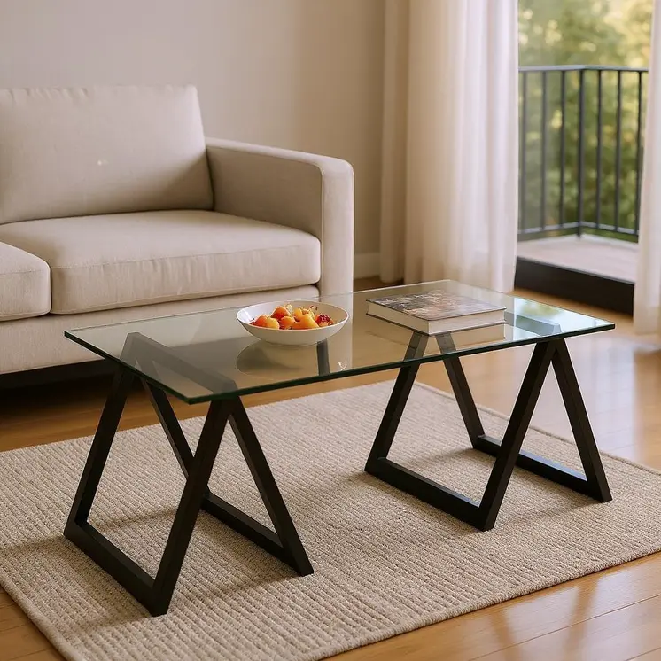 46" Black Glass And Steel Coffee Table