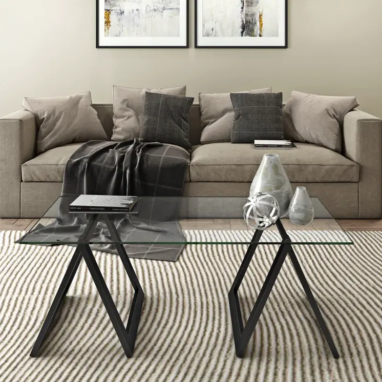 46" Black Glass And Steel Coffee Table