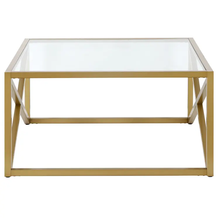 32" Gold Glass And Steel Square Coffee Table