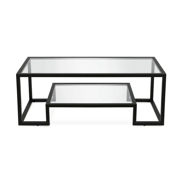 45" Clear And Black Glass And Steel Sled Coffee Table With Shelf