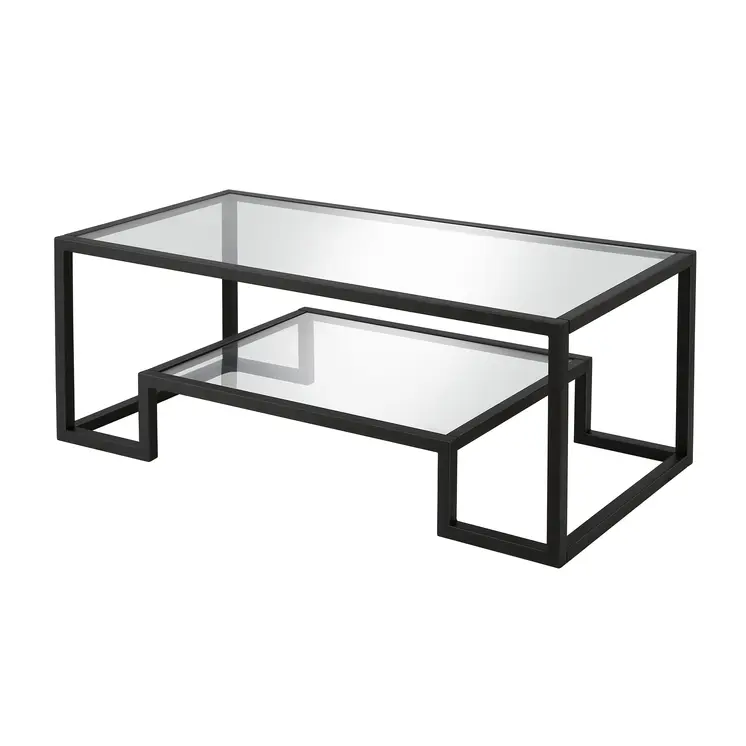 45" Clear And Black Glass And Steel Sled Coffee Table With Shelf
