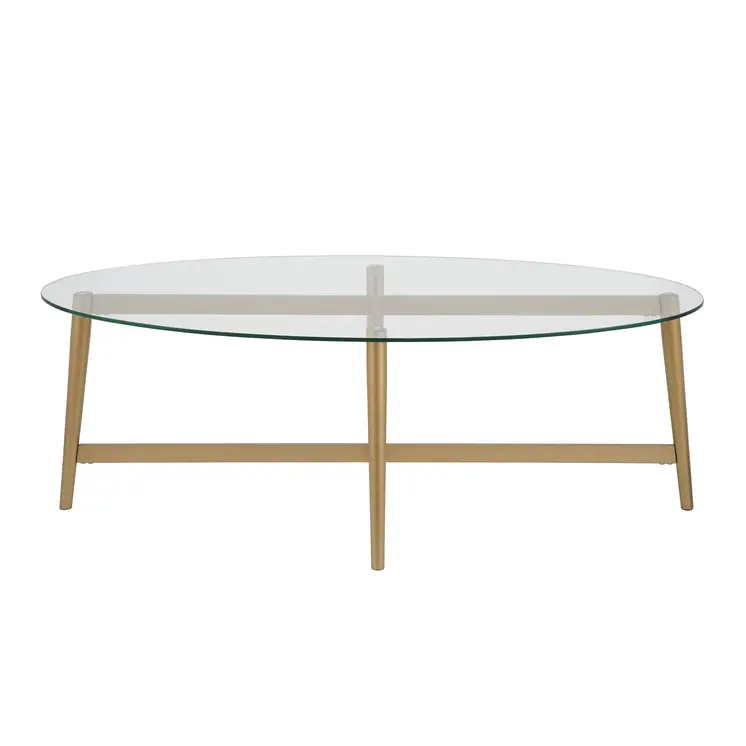 50" Clear And Gold Glass And Steel Oval Coffee Table