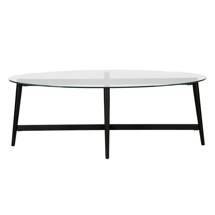 50" Clear And Black Glass And Steel Oval Coffee Table