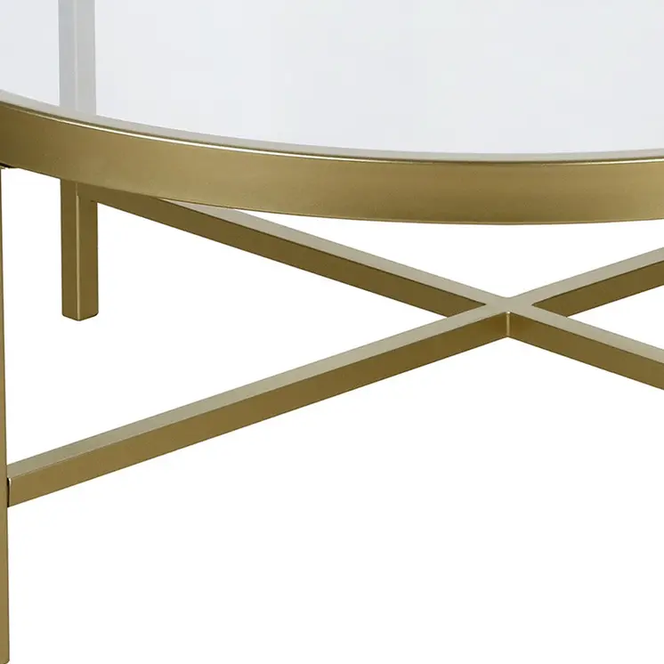 36" Gold Glass And Steel Round Coffee Table