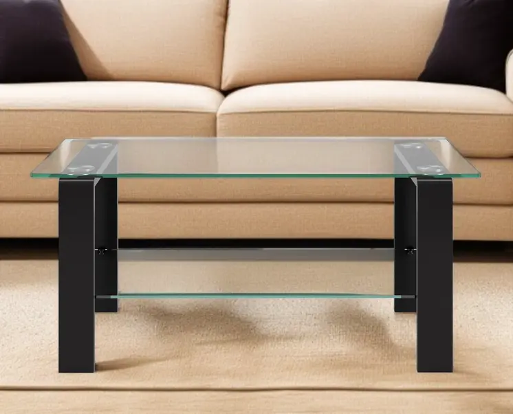 40" Black Glass And Steel Coffee Table With Shelf