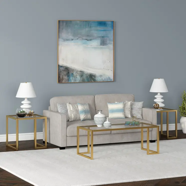 45" Gold Glass And Steel Coffee Table