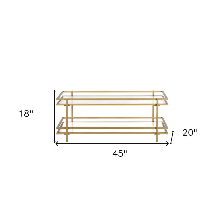45" Gold Glass And Steel Coffee Table With Shelf