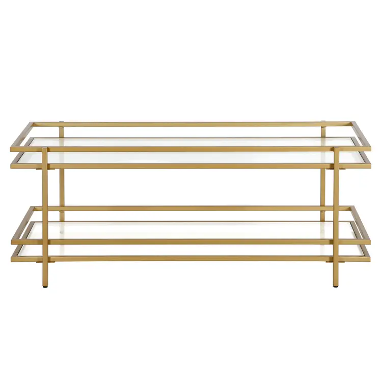 45" Gold Glass And Steel Coffee Table With Shelf