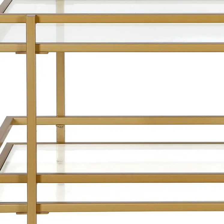 45" Gold Glass And Steel Coffee Table With Shelf
