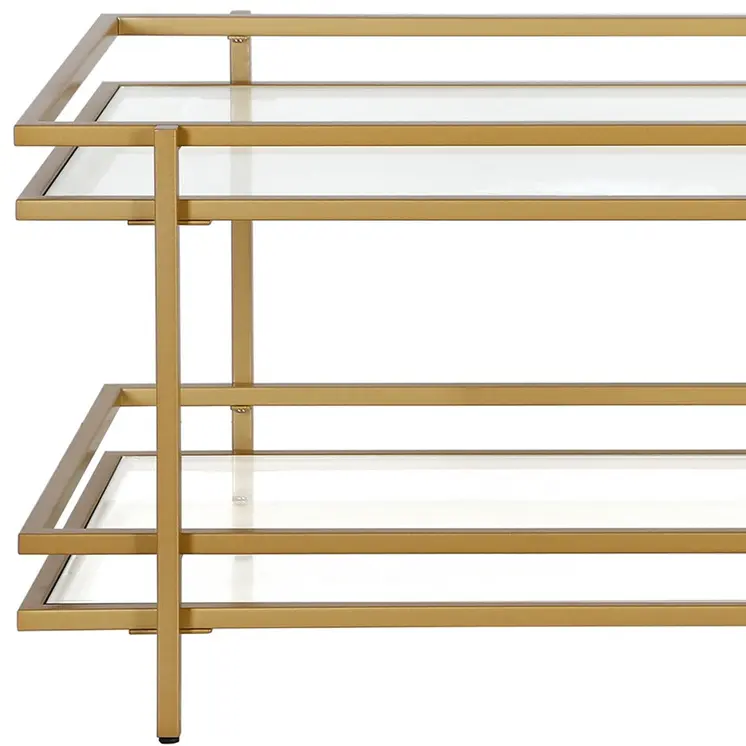 45" Gold Glass And Steel Coffee Table With Shelf