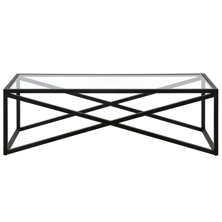 54" Black Glass And Steel Coffee Table