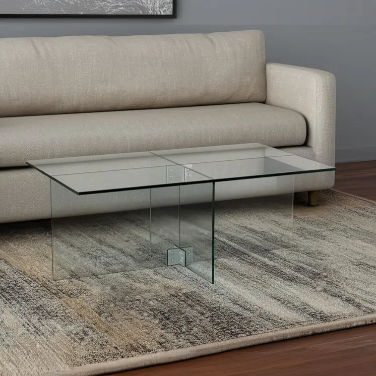 24" Clear Glass And Steel Coffee Table