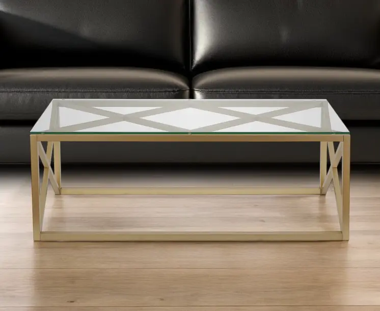 46" Gold Glass And Steel Coffee Table
