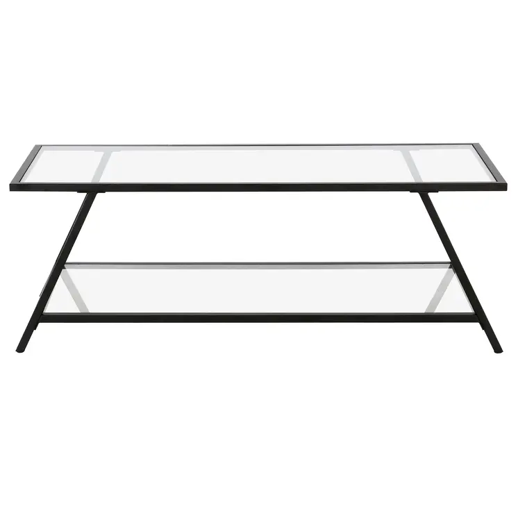 48" Black Glass And Steel Coffee Table With Shelf