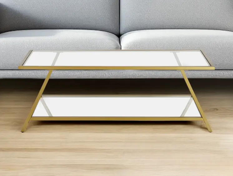 48" Gold Glass And Steel Coffee Table With Shelf