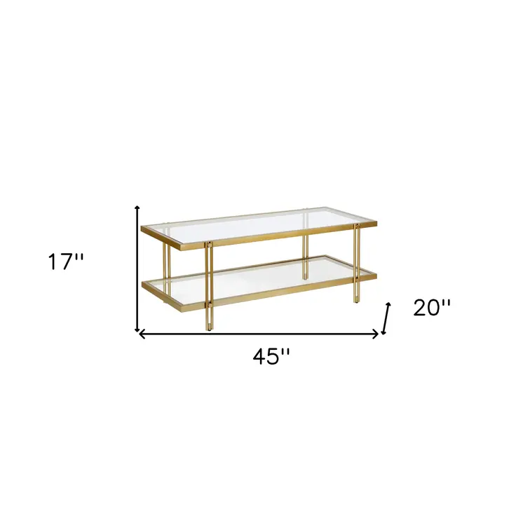 45" Gold Glass And Steel Coffee Table With Shelf