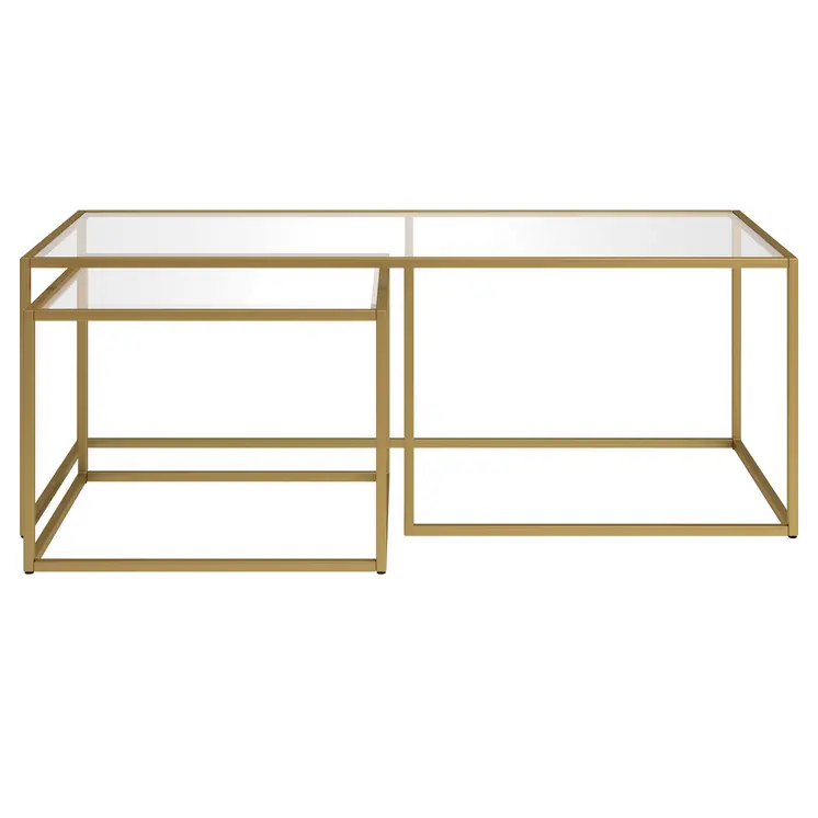 Set of Two 50" Gold Glass And Steel Nested Coffee Tables