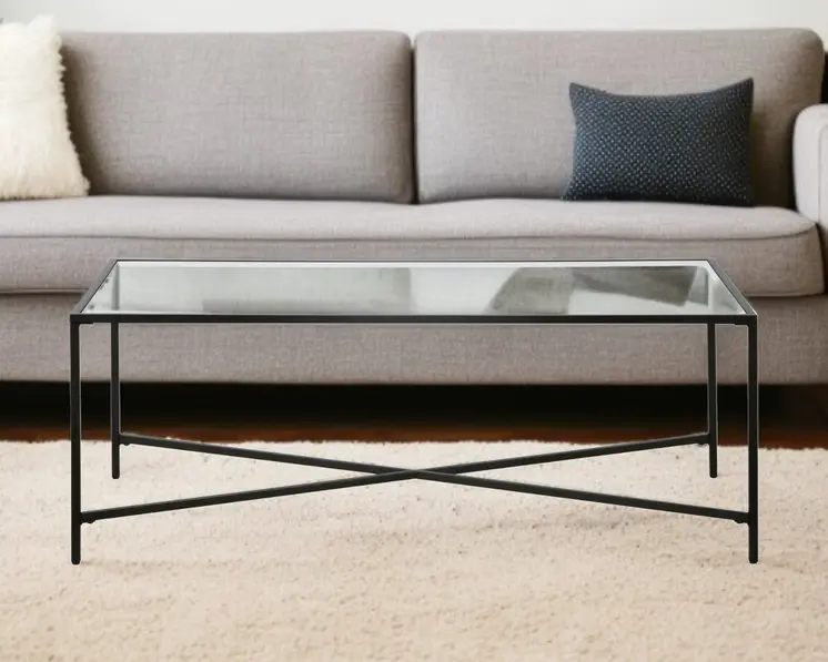 48" Black Glass And Steel Coffee Table