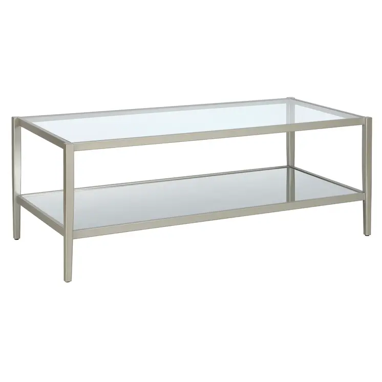 45" Silver Glass And Steel Coffee Table With Shelf