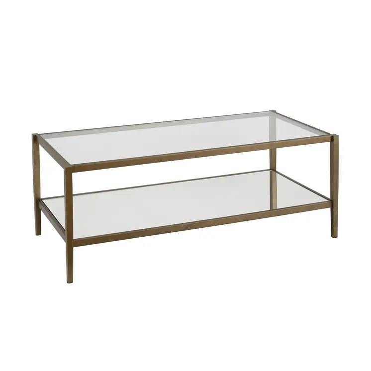 45" Gold Glass And Steel Coffee Table With Shelf