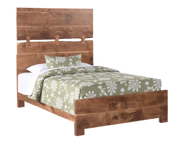 Chestnut Live Edge Solid Wood And Tufted Queen Bed Frame
