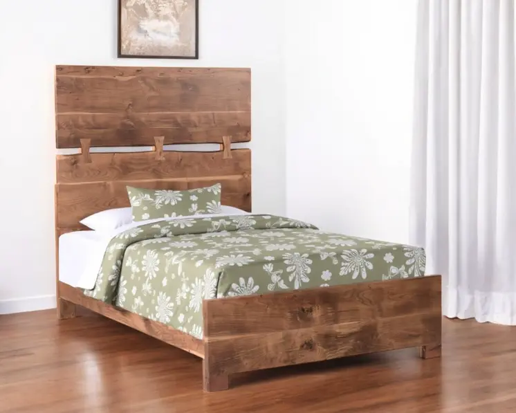 Chestnut Live Edge Solid Wood And Tufted Queen Bed Frame