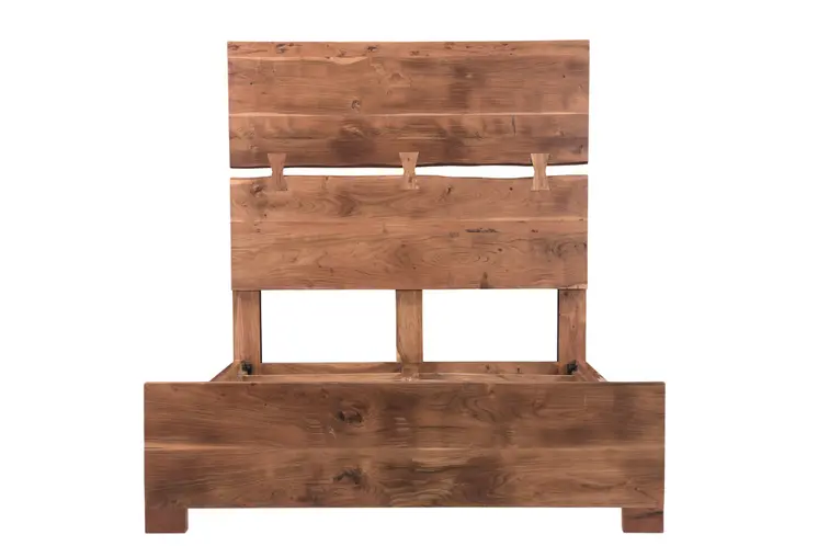 Chestnut Live Edge Solid Wood And Tufted Queen Bed Frame