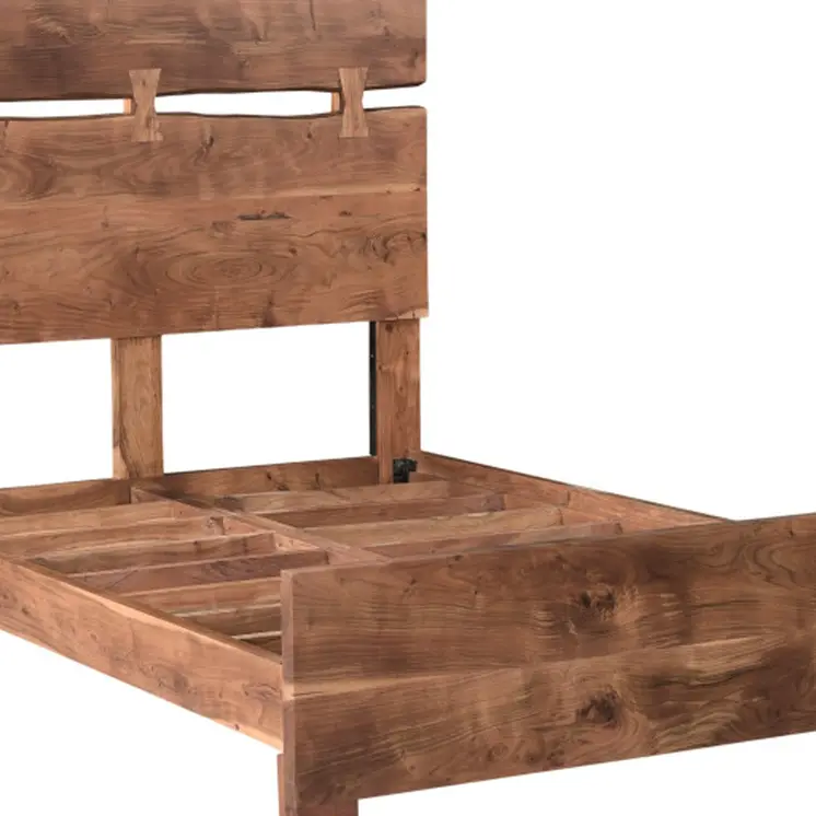 Chestnut Live Edge Solid Wood And Tufted Queen Bed Frame