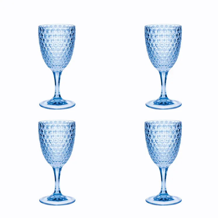 Set of Four Blue Diamond Acrylic Stemmed All Purpose Wine Glass