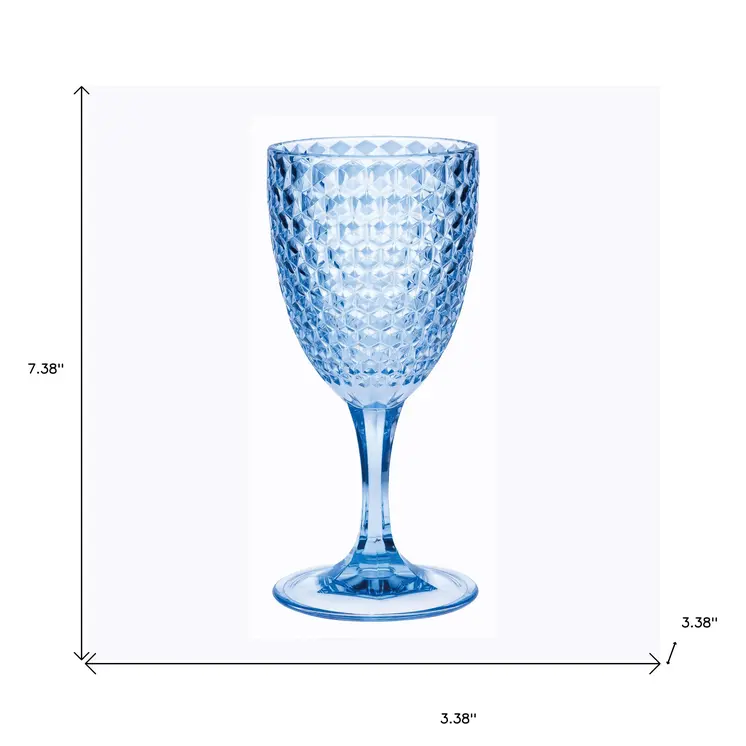 Set of Four Blue Diamond Acrylic Stemmed All Purpose Wine Glass