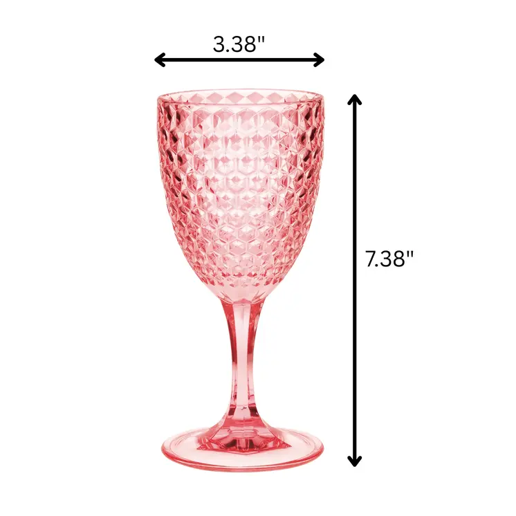 Set of Four Pink Diamond Acrylic Stemmed All Purpose Wine Glass