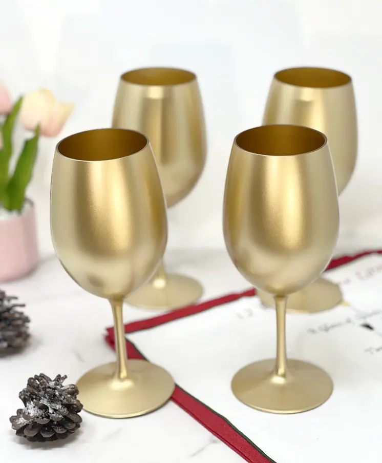 Set of Four Gold Acrylic Stemmed All Purpose Wine Glass