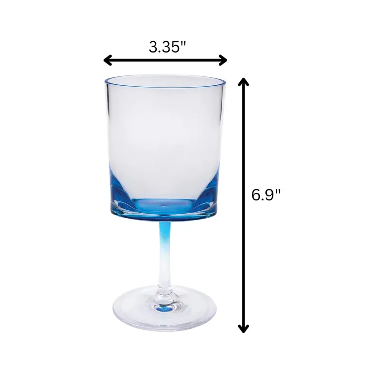 Set of Four Clear and Blue Acrylic Stemmed All Purpose Wine Glass