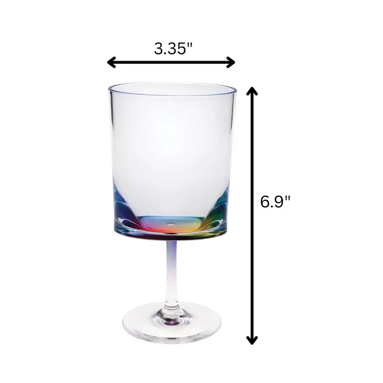 Set of Four Clear and Rainbow Geometric Acrylic Stemmed All Purpose Wine Glasses
