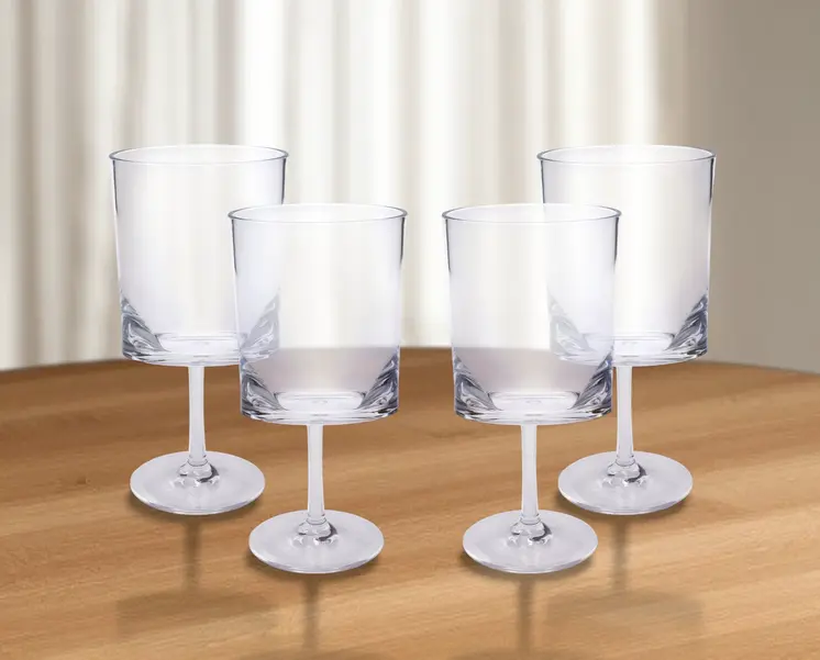 Set of Four Clear Tritan Plastic Stemmed All Purpose Wine Glass