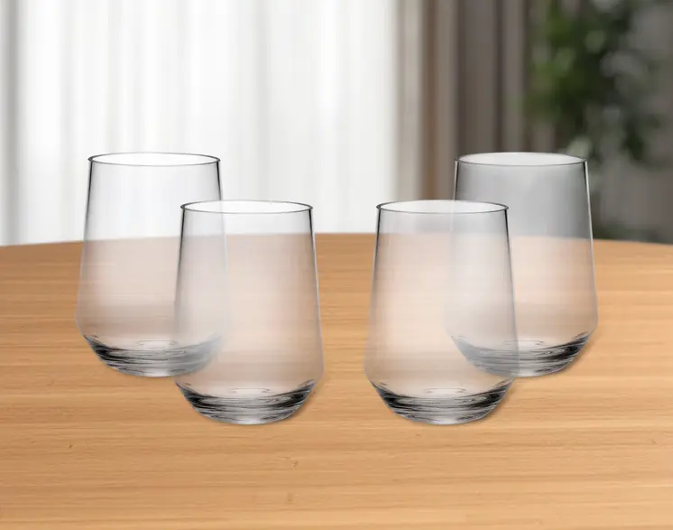Set of Four Clear Tritan Plastic Stemless All Purpose Tumbler Wine Glasses