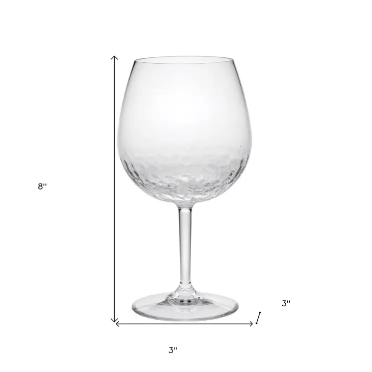 Set of Four Clear Dimpled Tritan Plastic Balloon or Round Bowl Stemmed All Purpose Wine Glasses
