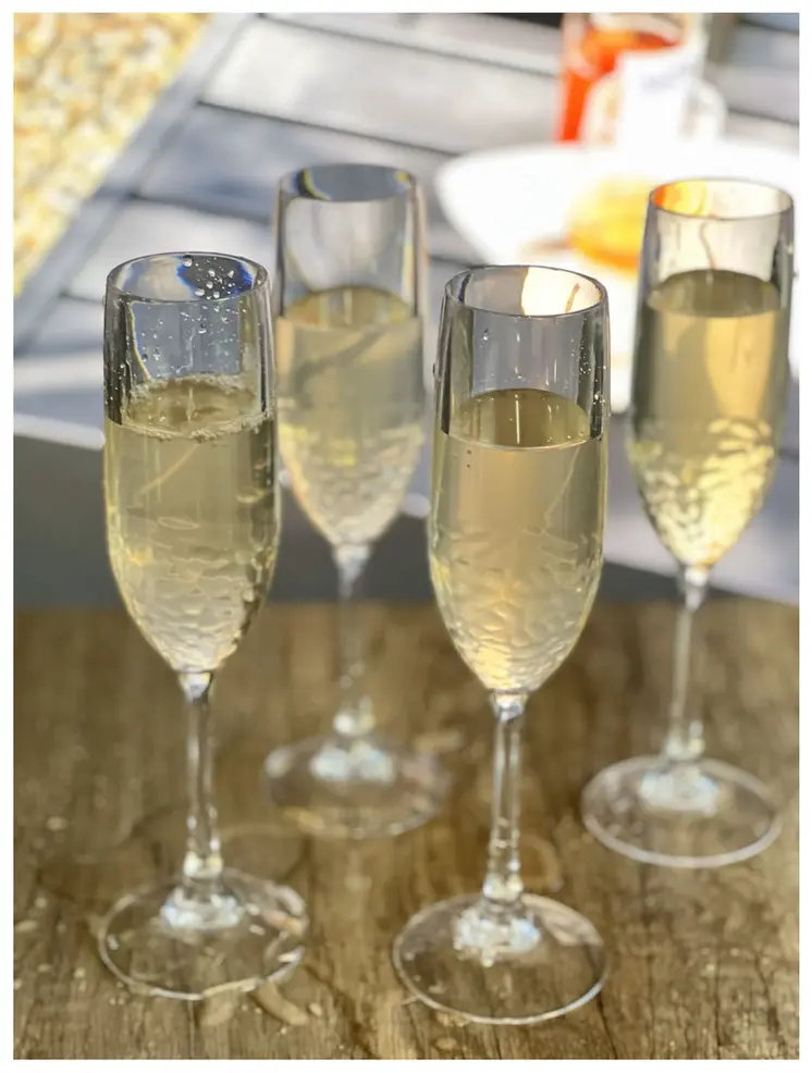 Set of Four Clear Dimpled Tritan Plastic Stemmed Flutes