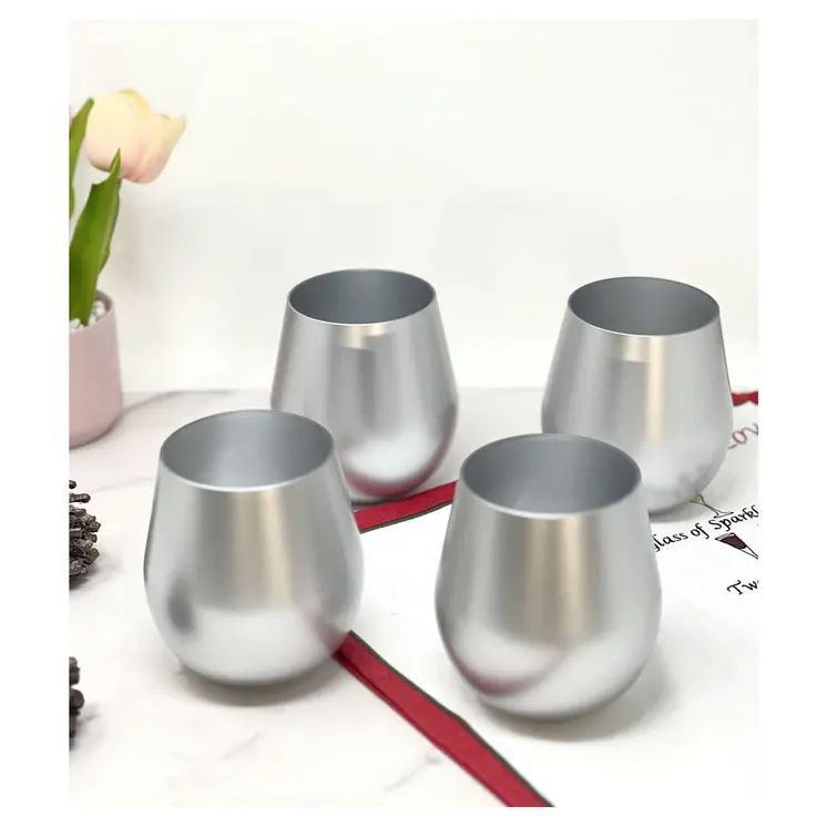 Set of Four Silver Acrylic Stemless All Purpose Wine Glass