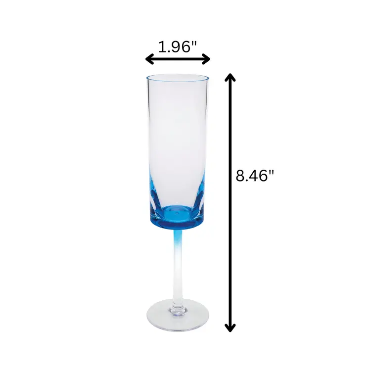 Set of Four Clear and Blue Acrylic Stemmed Flutes