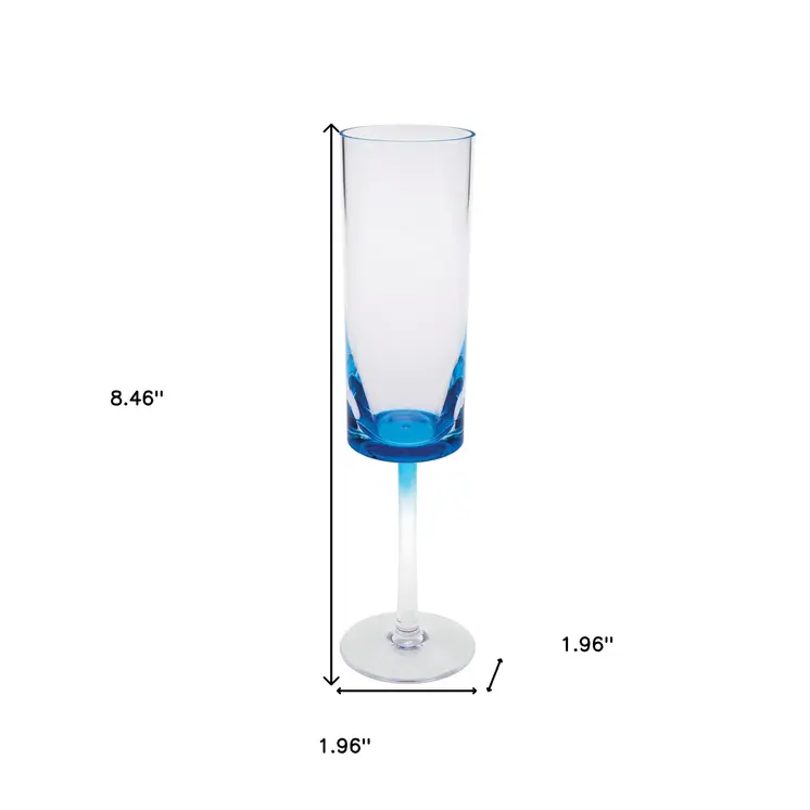 Set of Four Clear and Blue Acrylic Stemmed Flutes